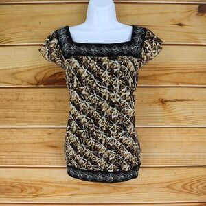 Axcess by Liz Claiborne Lined Blouse Square Neck Womens M Black Brown Cap Sleeve